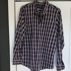 Chaps Men's Casual Plaid Shirt - Navy and Red